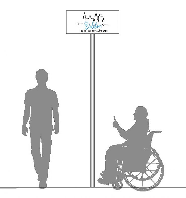 Zeichnung eines Wegweisers mit Rollstuhlfahrer und stehendem Mensch