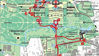 Plan der Komfort Route im Park Sanssouci